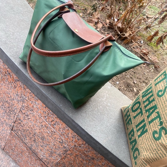 Longchamp Handbags - LONGCHAMP Frm ROMANIA GENUINE DEEP GREEN BROWN NYLON LEATHER GORG TOTE Bag  LUX